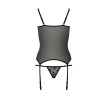 Розпродаж!!! Корсет з пажами GRACIA CORSET black S/M - Passion, трусики, напівпрозорий