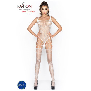 Бодістокінг Passion BS034 white, комбінезон, імітація боді і панчіх. Photo 2
