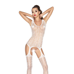 Розпродаж!!! Бодістокінг Passion BS043 white, комбінезон, імітація панчох