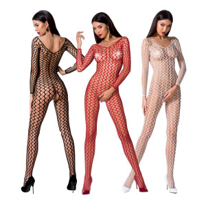 Бодістокінг Passion BS068 red, комбінезон, велика сітка, довгий рукав. Photo 3