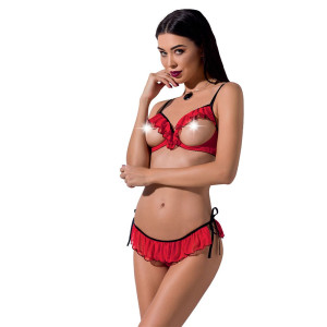 Комплект білизни CHERRY SET OpenBra red L/XL - Passion Exclusive: відкритий ліф, трусики-спідничка