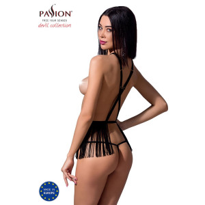 Комплект білизни INDRA SET OpenBra black S/M - Passion Exclusive: стрінги, портупея з бахромою. Photo 2