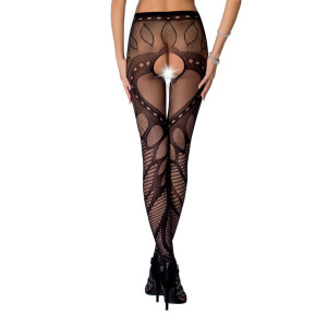 Эротические колготки-бодистокинг Passion S007 black, красивые ажурные колготки с вырезом. Photo 2