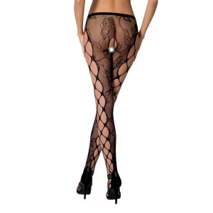 Эротические колготки-бодистокинг Passion S008 black, ажурные колготки с вырезом и лампасами-сеткой. Photo 2