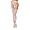 Сітчасті панчохи-стокінги Passion S016 One Size, White, імітація ажурного пояса з гартерами