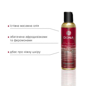 Масажна олія DONA Kissable Massage Oil Strawberry Souffle (110 мл) можна для оральних пестощів. Photo 2
