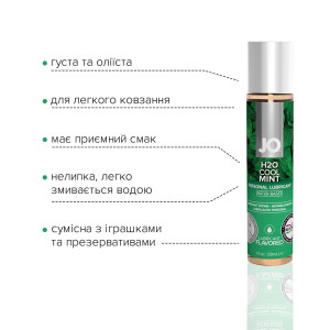 Змазка на водній основі System JO H2O — Cool Mint (30 мл) без цукру, рослинний гліцерин. Photo 3