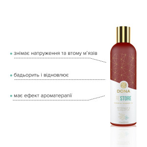 Натуральна масажна олія DONA Restore – Peppermint & Eucalyptus (120 мл) з ефірними оліями. Photo 3