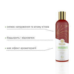 Натуральна масажна олія DONA Reinvigorate – Coconut & Lime (120 мл) з ефірними оліями. Photo 3