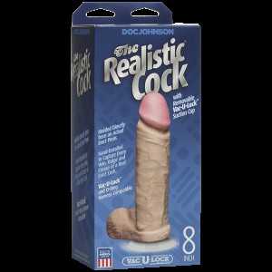 Фалоімітатор Doc Johnson The Realistic Cock 8 inch White - PVC, Vack-U-Lock, діаметр 5,1 см. Photo 3