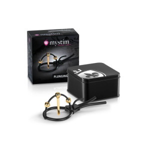 Утяжка для пеніса Mystim Plunging Pete, позолочена, з двома кульками і коротким уретральним зондом. Photo 2