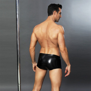 Еротичні чоловічі лакові труси зі шнурівкою One Size Black. Photo 2