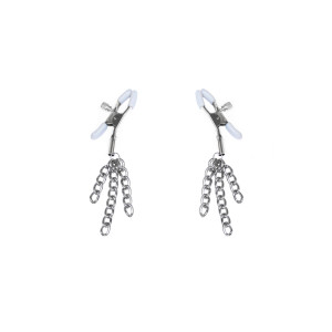 Затискачі для сосків з пензликами Feral Feelings - Nipple clamps Tassels, срібло/білий