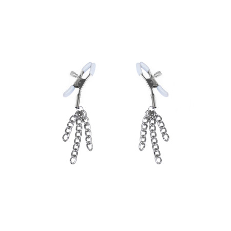 Затискачі для сосків з пензликами Feral Feelings - Nipple clamps Tassels, срібло/білий