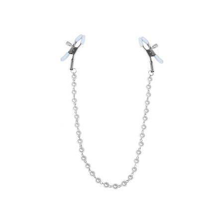 Затискачі для сосків з перлами Feral Feelings - Nipple clamps Pearls, срібло/білий