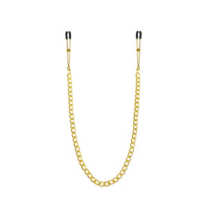 Тонкі затискачі для сосків з ланцюжком Feral Feelings - Chain Thin nipple clamps, золото/чорний