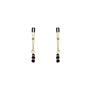 Тонкі затискачі для сосків з підвіскою Feral Feelings - Thin nipple clamps, золото/чорний