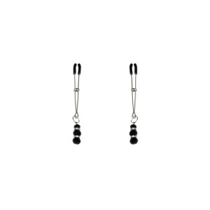 Тонкі затискачі для сосків з підвіскою Feral Feelings - Thin nipple clamps, срібло/чорний