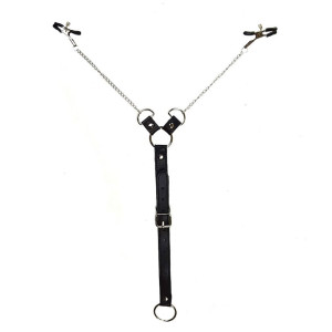 Затискачі для сосків з фіксацією на мошонці Nipple Clamps for Men, Еко шкіра. Photo 2