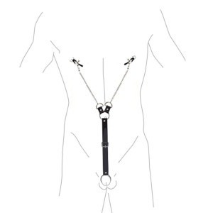 Затискачі для сосків з фіксацією на мошонці Nipple Clamps for Men, Еко шкіра. Photo 3