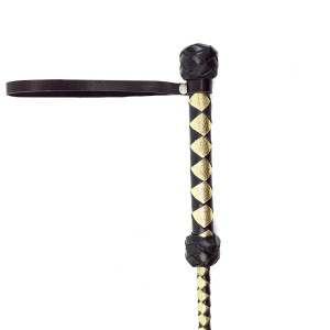 Стек класичний, натуральна шкіра 75 см, чорно-золотий. Photo 3