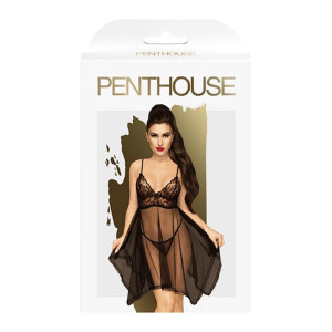 Бэби-долл с ажурным браллетом и ассиметричным подолом Penthouse - Naughty Doll Black L/XL. Photo 3