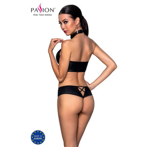 Комплект з еко-шкіри Nancy Bikini black XXL/XXXL - Passion, бра та трусики з імітацією шнурівки . Photo 2