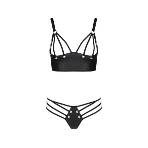 Комплект з екошкіри з люверсами та ремінцями Malwia Bikini black XXL/XXXL — Passion, бра та трусики. Photo 3