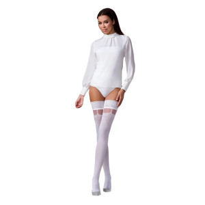 Панчохи Passion ST121 3/4 білі, на ажурній силіконовій резинці, з квітковим орнаментом та вертикальн. Photo 3