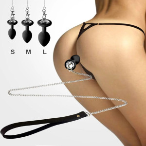 Силиконовая анальная пробка Art of Sex Silicone Anal Plug with Leash size S с поводком Black. Photo 3