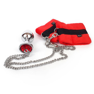 Наручники с металлической анальной пробкой Art of Sex Handcuffs with Metal Anal Plug  size M Red. Photo 2
