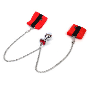 Наручники с металлической анальной пробкой Art of Sex Handcuffs with Metal Anal Plug  size M Red. Photo 3