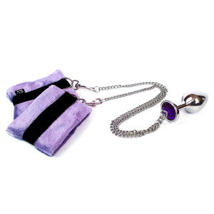 Наручники с металлической анальной пробкой Art of Sex Handcuffs with Metal Anal Plug size M Purple. Photo 2