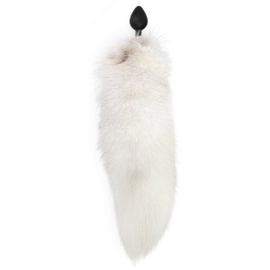Силиконовая анальная пробка с хвостом из натурального меха Art of Sex size M White fox. Photo 2