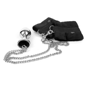 Наручники с металлической анальной пробкой Art of Sex Handcuffs with Metal Anal Plug  size M Black. Photo 2