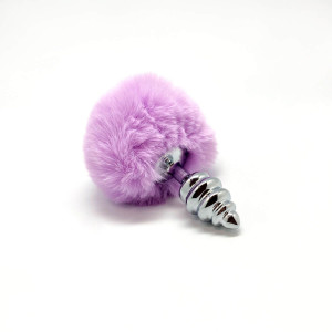 Металева анальна пробка Кролячий хвостик Alive Fluffy Twist Plug S Purple, діаметр 2,9 см. Photo 3