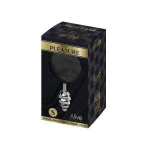 Металева анальна пробка Кролячий хвостик Alive Fluffy Twist Plug S Black, діаметр 2,9 см. Photo 3