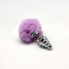 Металлическая анальная пробка Кроличий хвостик Alive Fluffy Twist Plug M Purple, диаметр 3,4 см