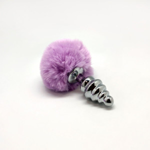 Металлическая анальная пробка Кроличий хвостик Alive Fluffy Twist Plug M Purple, диаметр 3,4 см. Photo 2