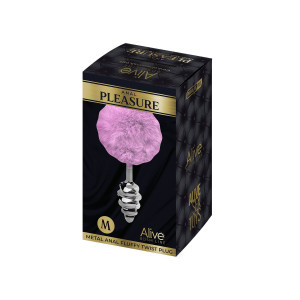 Металлическая анальная пробка Кроличий хвостик Alive Fluffy Twist Plug M Purple, диаметр 3,4 см. Photo 3