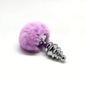 Металлическая анальная пробка Кроличий хвостик Alive Fluffy Twist Plug L Purple, диаметр 3,8 см. Photo 3