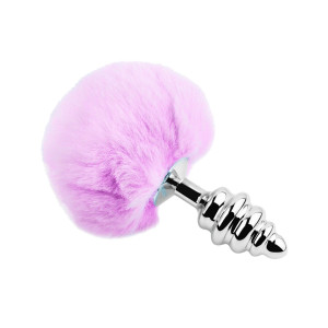 Металлическая анальная пробка Кроличий хвостик Alive Fluffy Twist Plug L Purple, диаметр 3,8 см. Photo 2