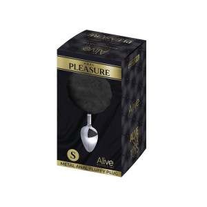 Металлическая анальная пробка Кроличий хвостик Alive Fluffy Plug S Black, диаметр 2,8 см. Photo 2