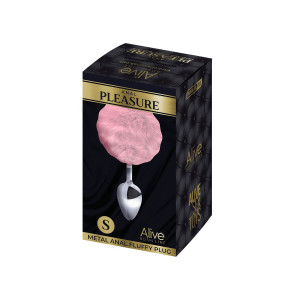 Металева анальна пробка Кролячий хвостик Alive Fluffy Plug S Pink, діаметр 2,8 см. Photo 2