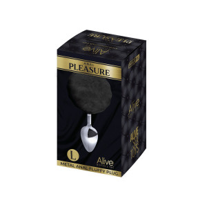 Металлическая анальная пробка Кроличий хвостик Alive Fluffy Plug L Black, диаметр 3,9 см. Photo 2