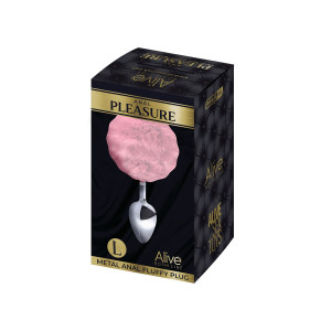Металлическая анальная пробка Кроличий хвостик Alive Fluffy Plug L Pink, диаметр 3,9 см. Photo 2