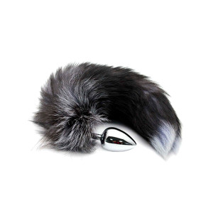 Металлическая анальная пробка Лисий хвост Alive Black And White Fox Tail L, диаметр 3,9 см. Photo 2