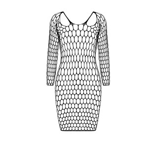 Бодістокінг-сукня з глибоким коміром Passion BS093 black, довгі рукави. Photo 3