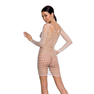 Бодістокінг-сукня з глибоким коміром Passion BS093 white, довгі рукави. Photo 2