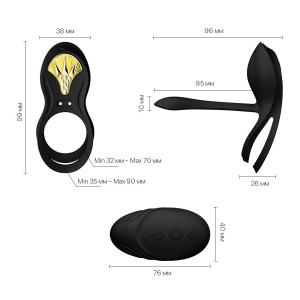 Смарт-эрекционное кольцо Zalo - BAYEK Obsidian Black, двойное с вводимой частью, пульт ДУ. Photo 3